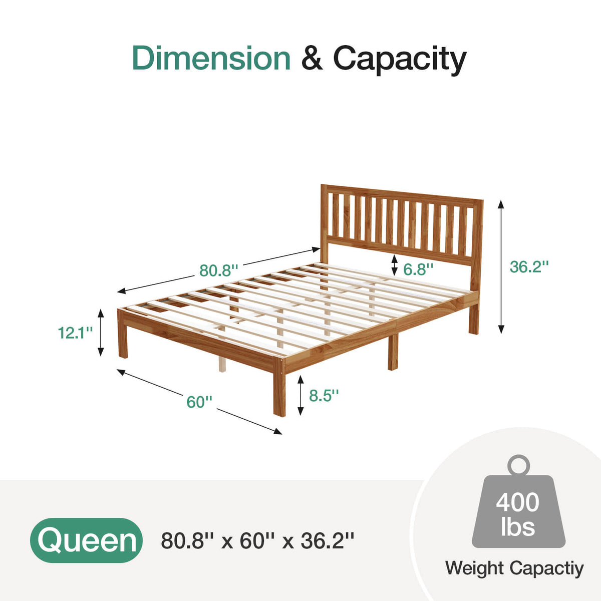 Novilla® Solid Wood Bed Frame with Headboard | Sturdy Design, image size:1200x1200