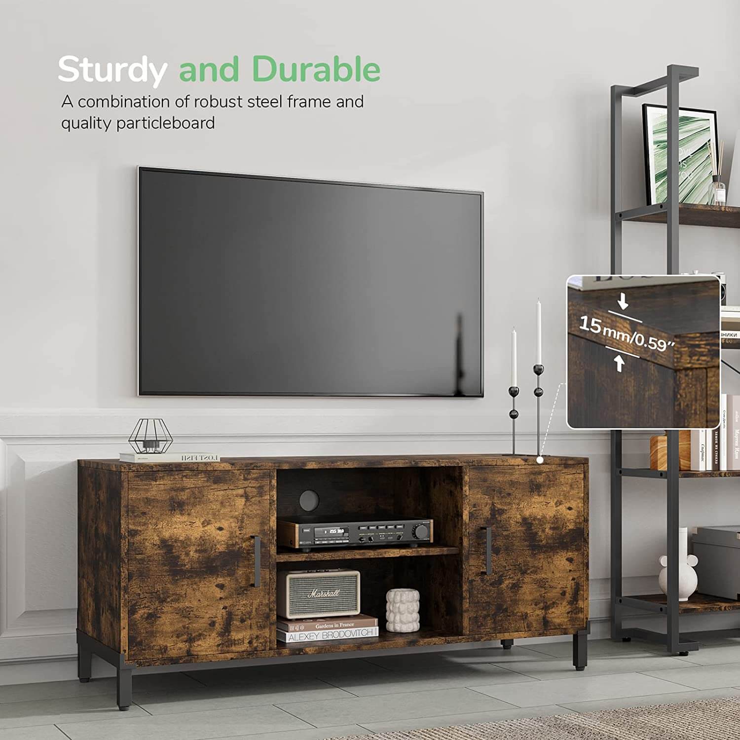 Media Console with Double-Door Dual Storage Space