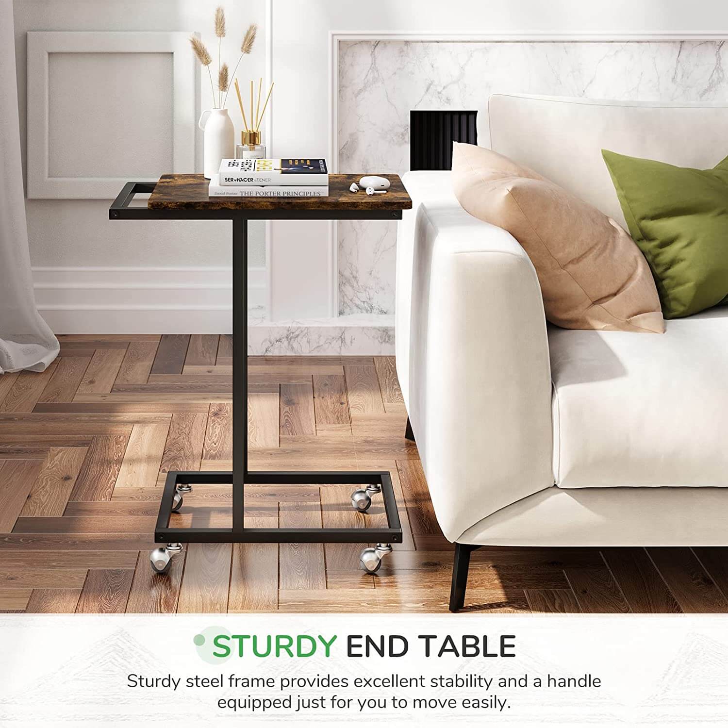 Streamline C-Shaped End Table with Wheels