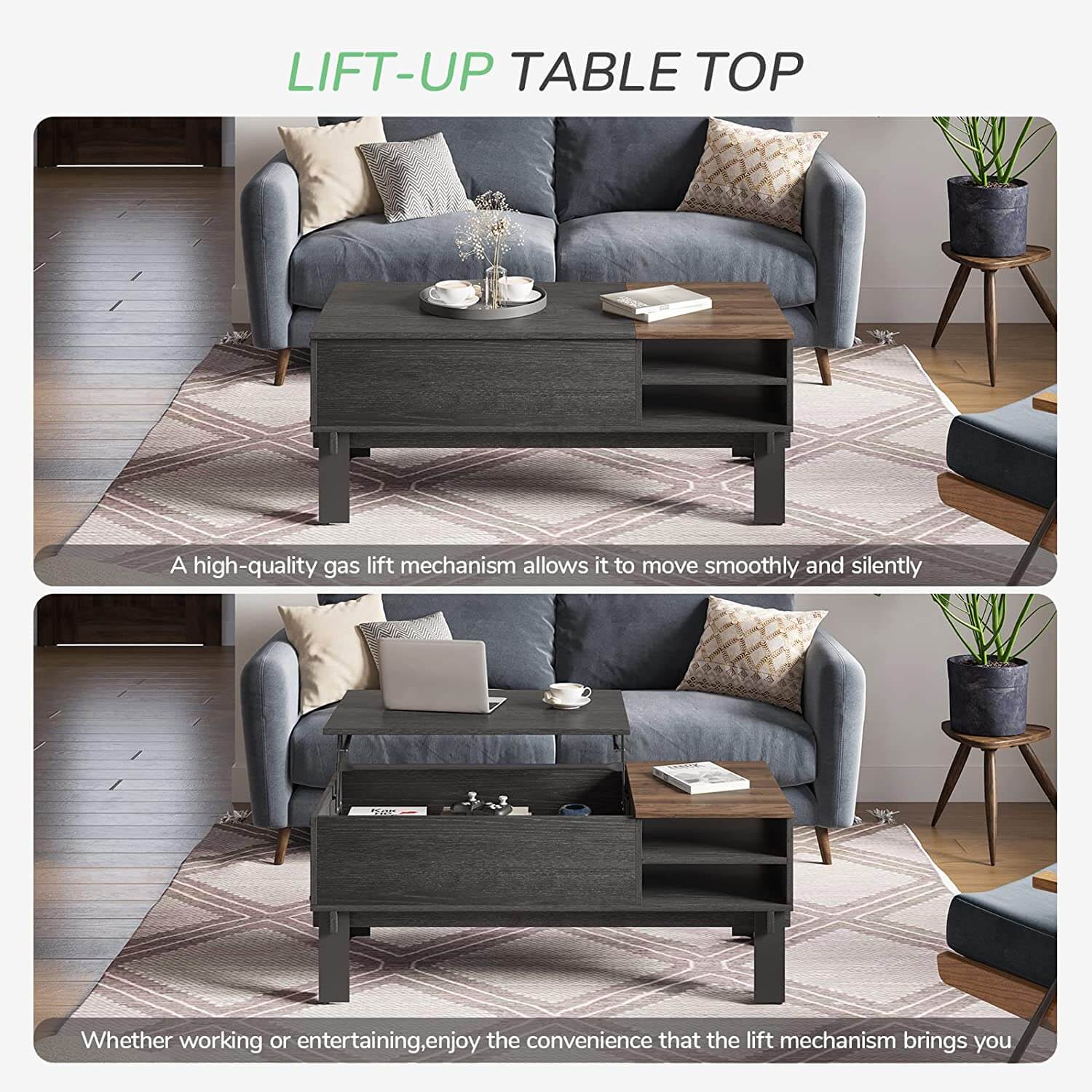 Pop-up Coffee Table with Tier Drawers