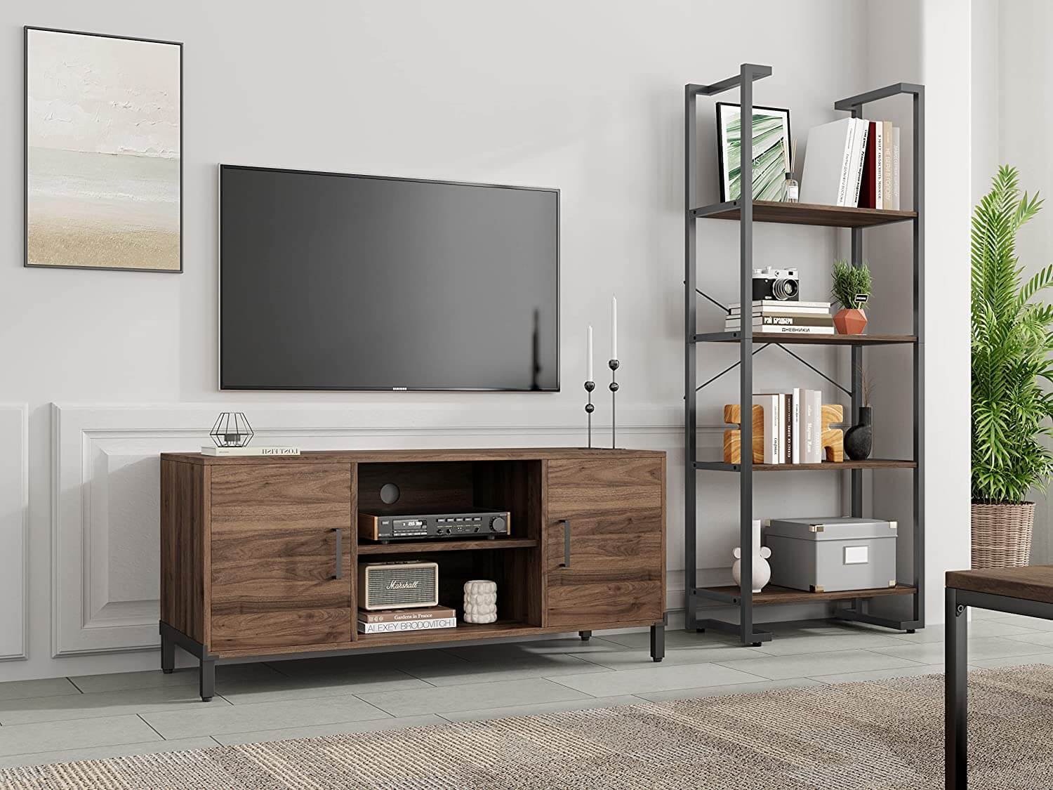 Media Console with Double-Door Dual Storage Space