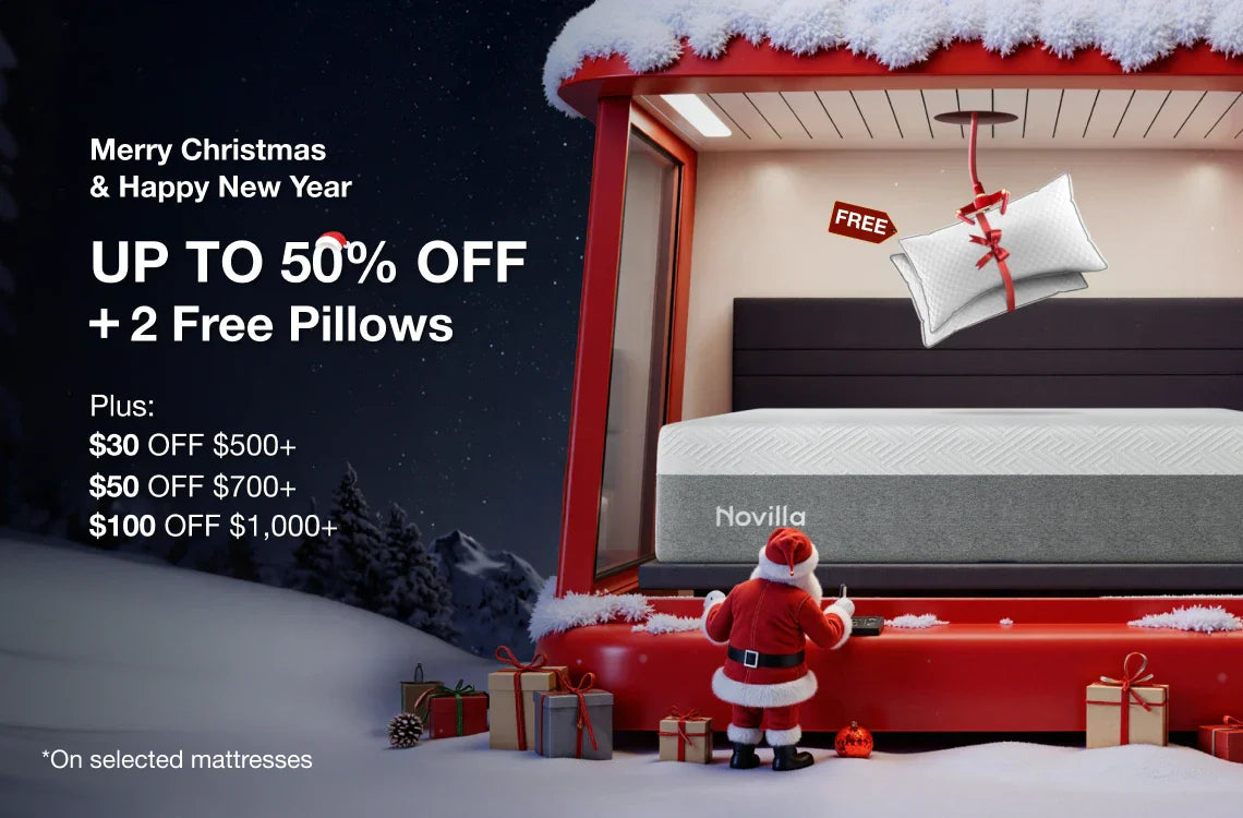Novilla Christmas sale: up to 50% off select mattresses, plus 2 free pillows and tiered savings