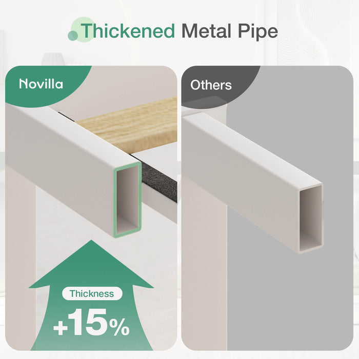 Bliss Comfort Backrest Bundle comparison: Novilla's thickened metal pipe (+15% thicker) versus standard 'Others' pipe.