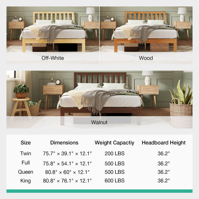 Solid Wood Bed Frame with Headboard