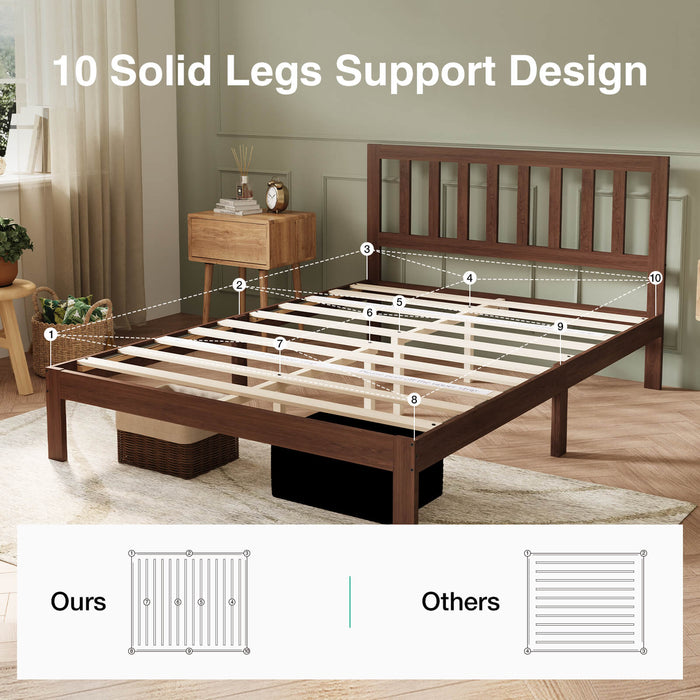 Solid Wood Bed Frame with Headboard