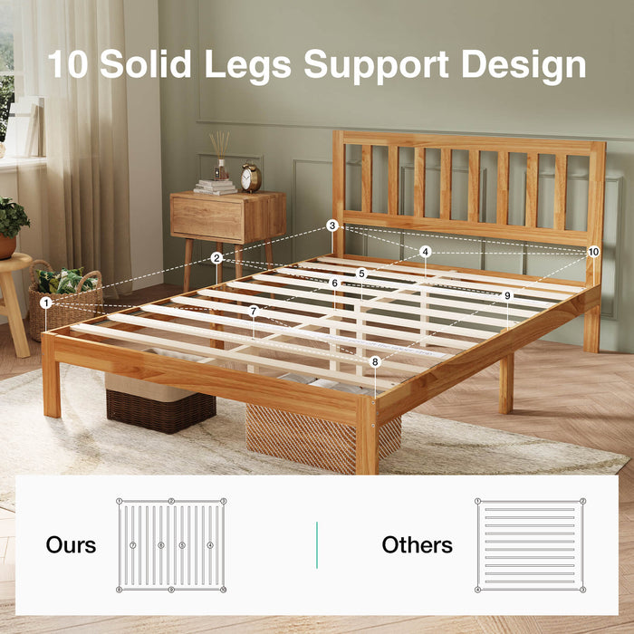 Solid Wood Bed Frame with Headboard