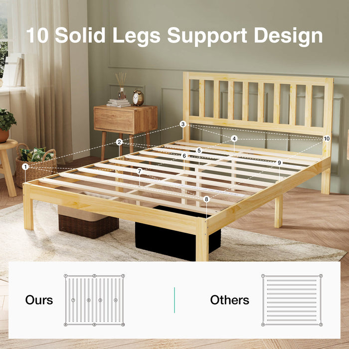 Solid Wood Bed Frame with Headboard