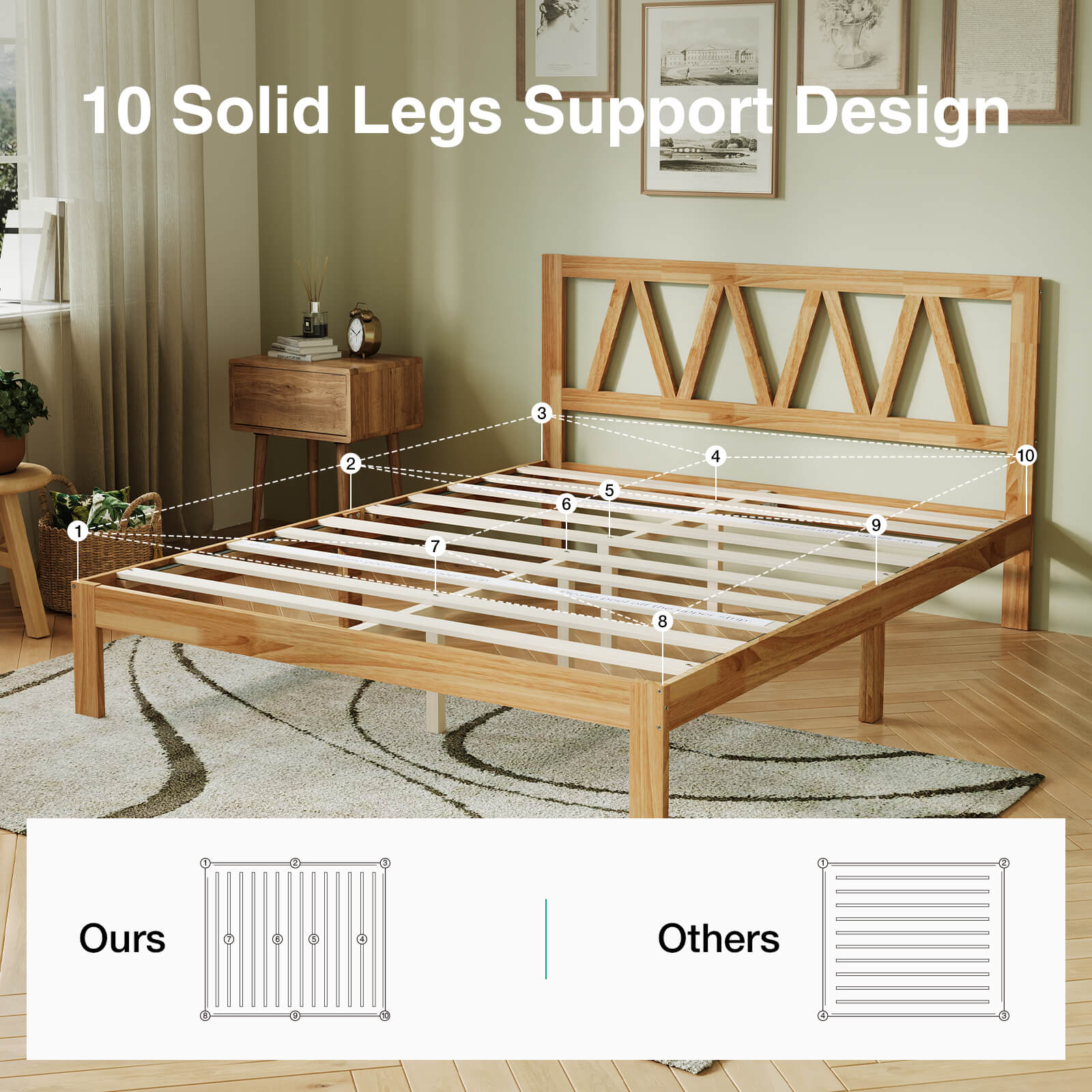 Classic Wooden Bed Frame with Headboard
