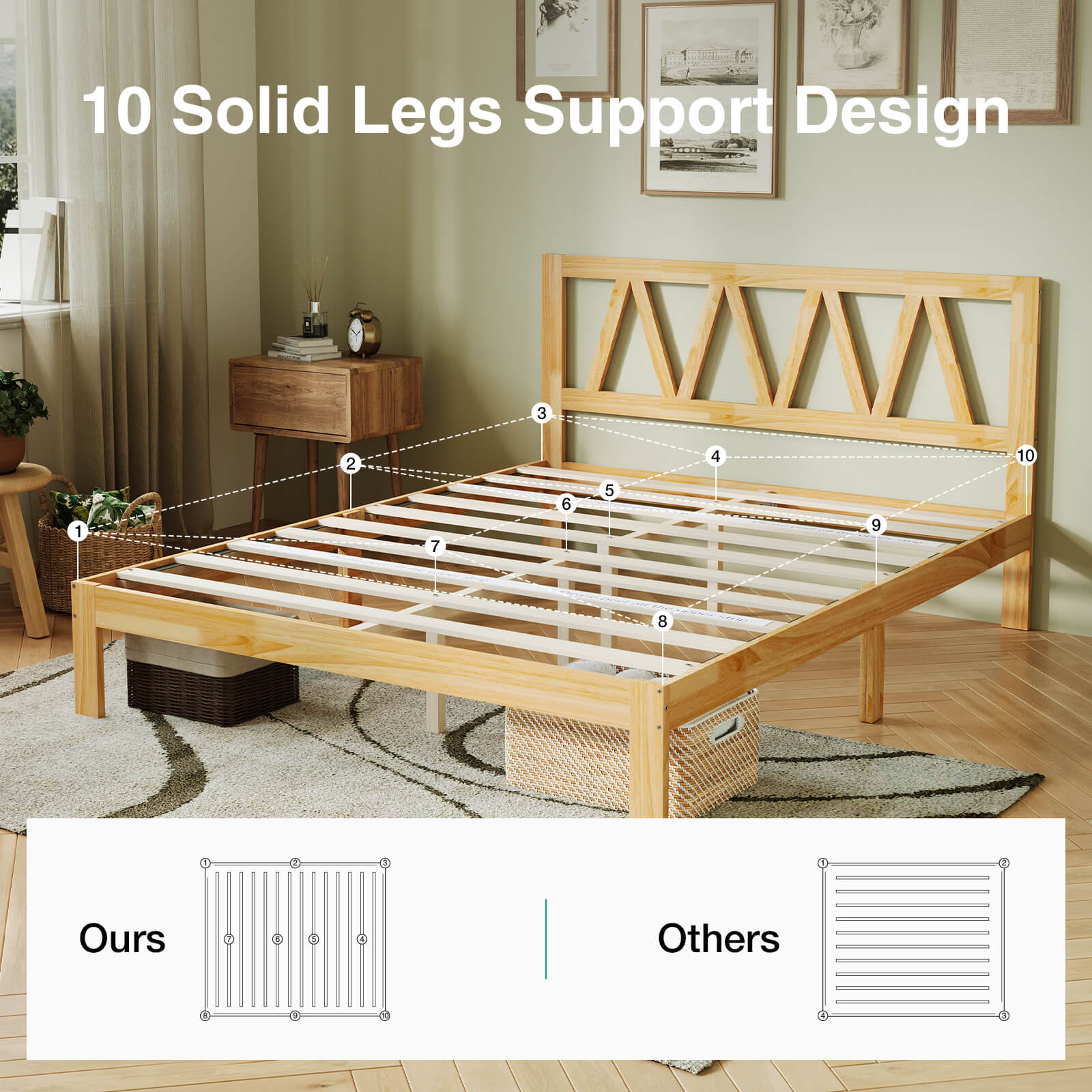 Classic Wooden Bed Frame with Headboard