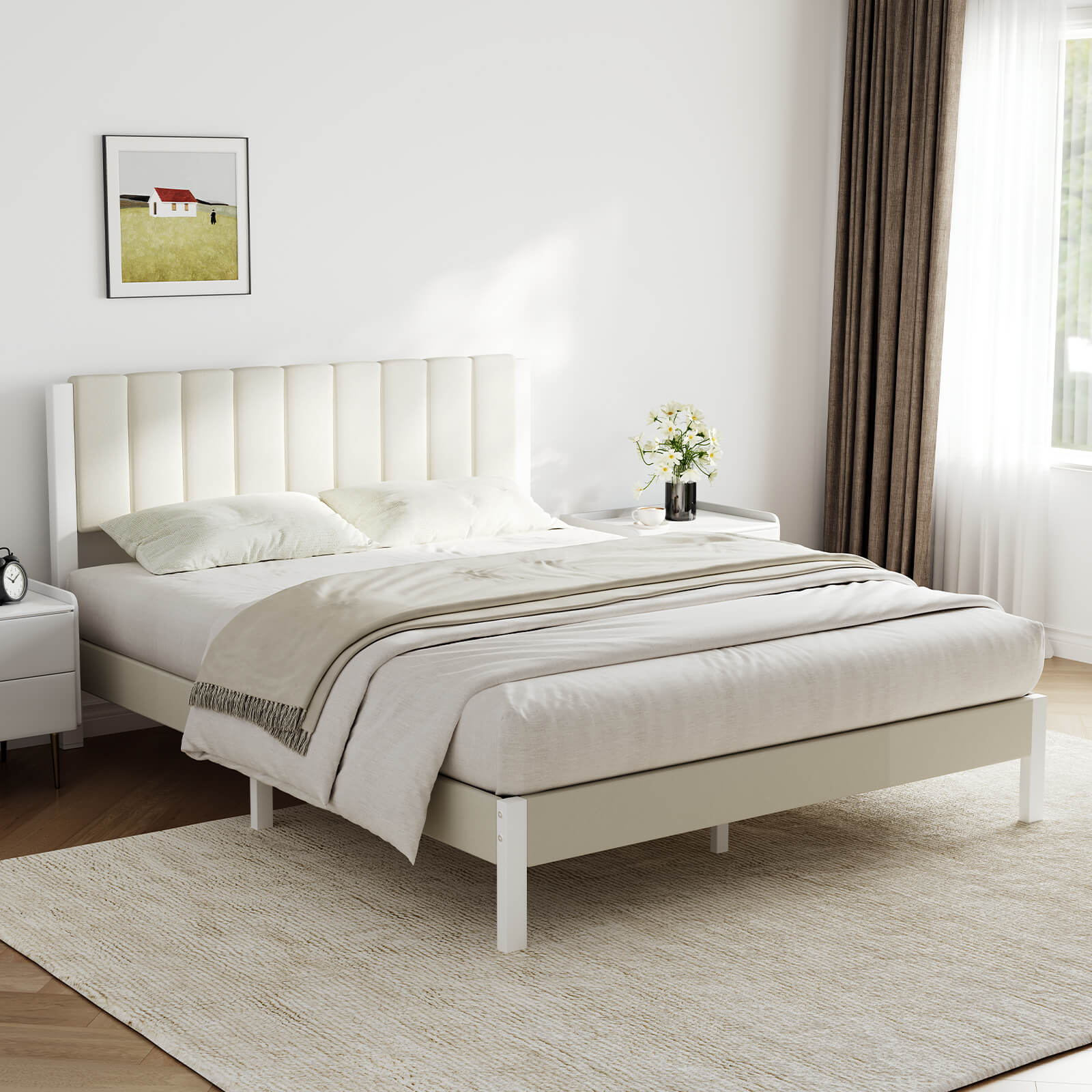 Velvet Upholstered Platform Bed Frame