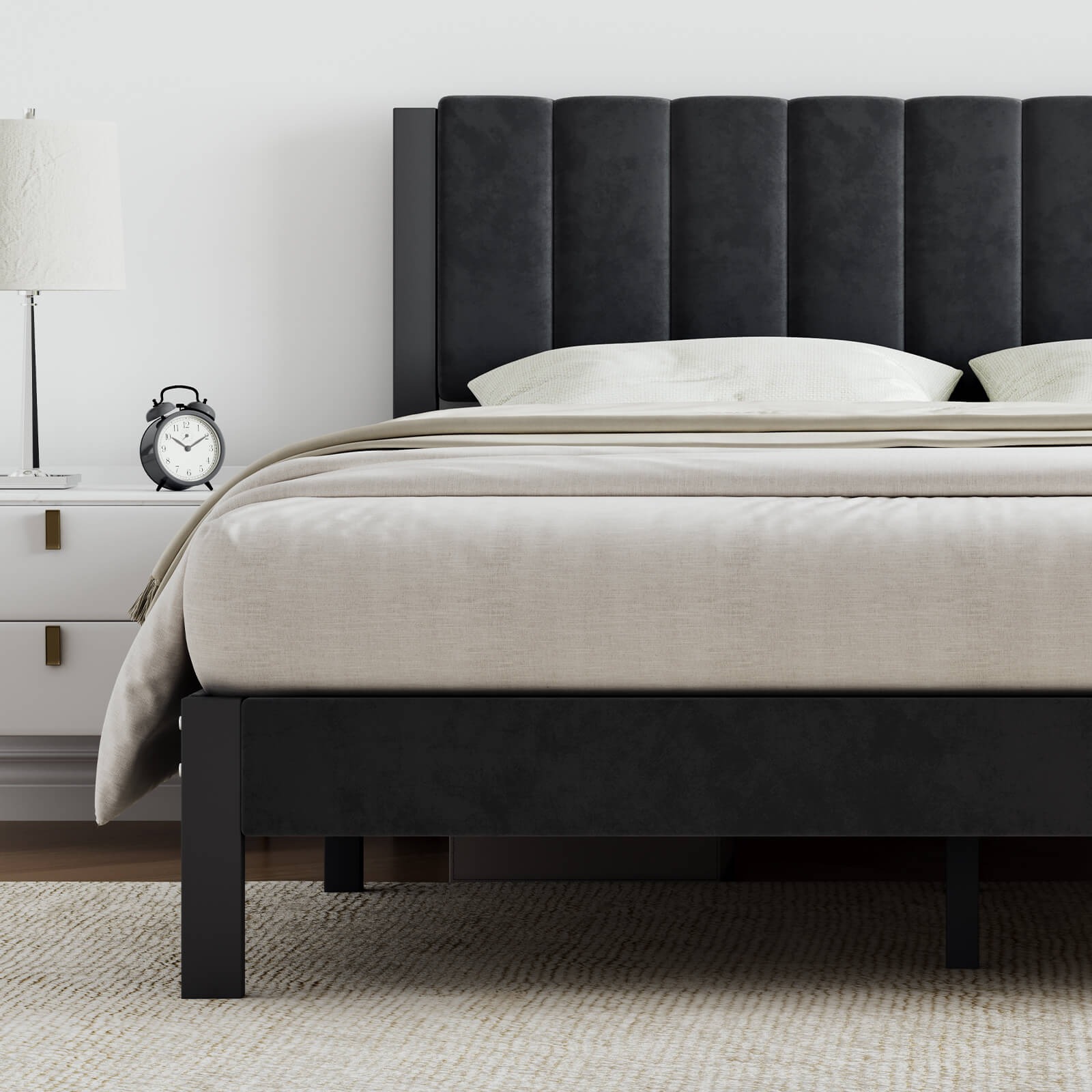 Velvet Upholstered Platform Bed Frame
