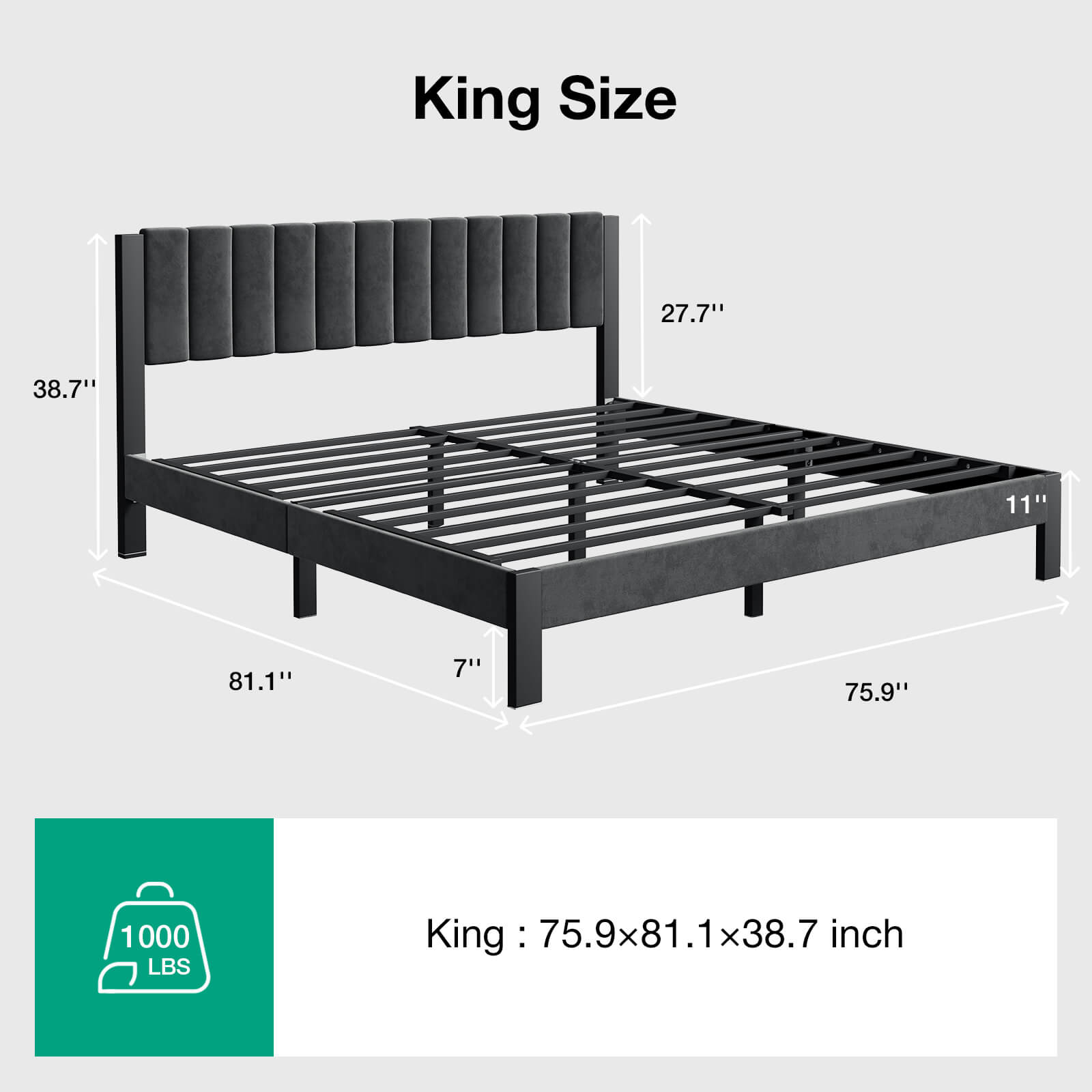 Velvet Upholstered Platform Bed Frame