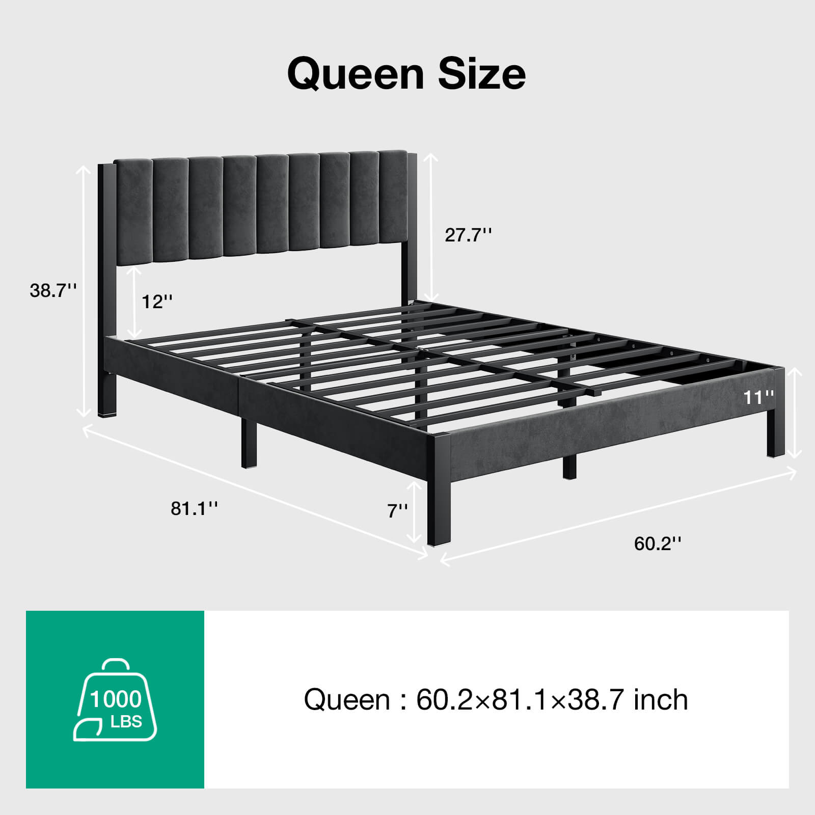 Velvet Upholstered Platform Bed Frame