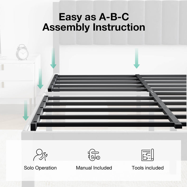 Velvet Upholstered Platform Bed Frame