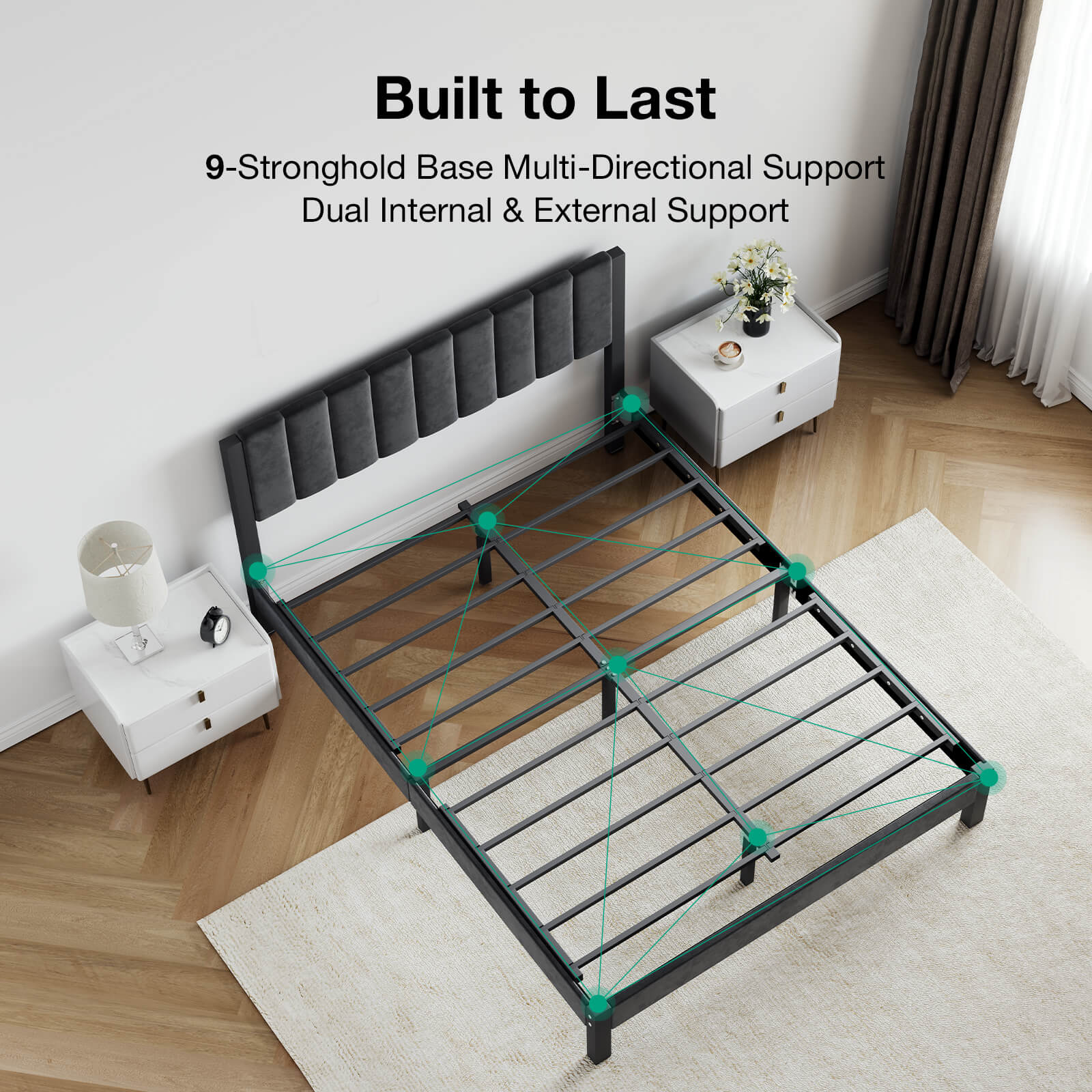 Velvet Upholstered Platform Bed Frame