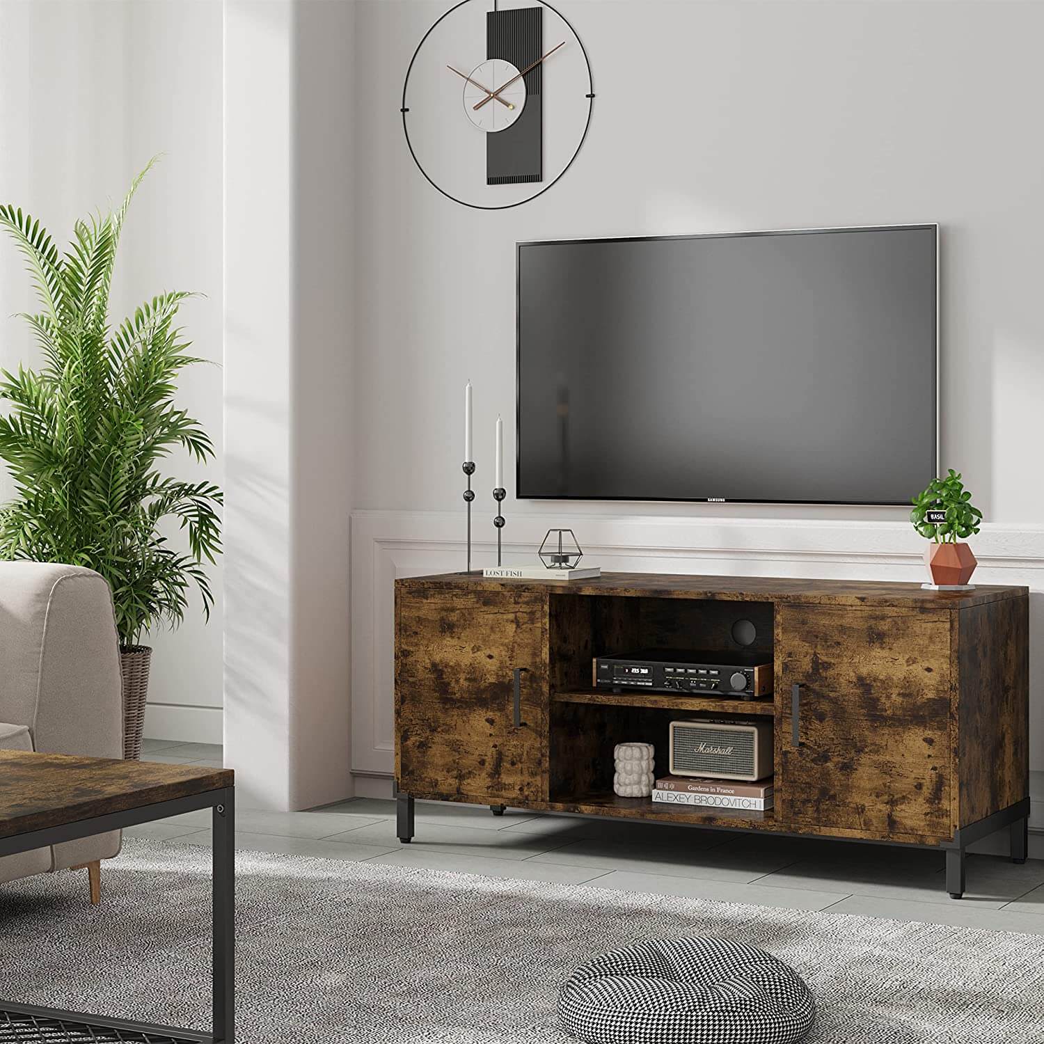 Media Console with Double-Door Dual Storage Space