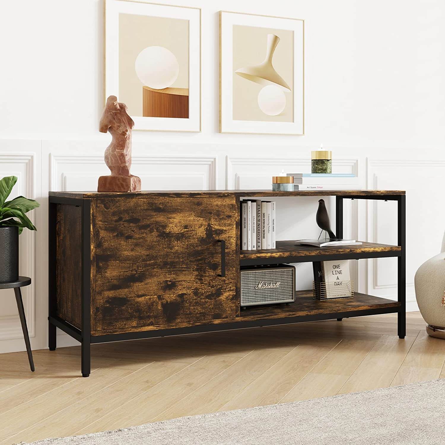 Media Console with Dual Storage Space