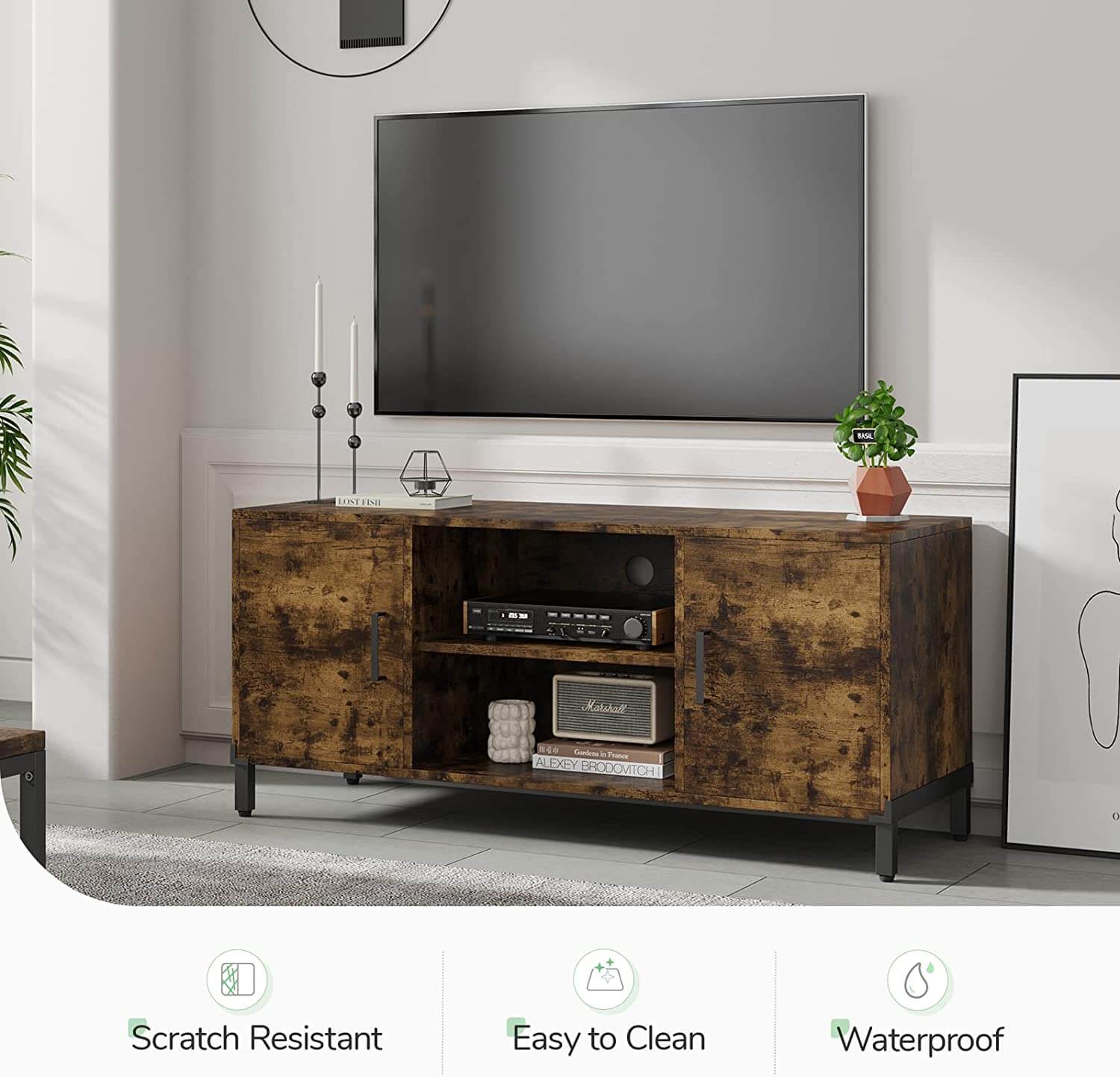 Media Console with Double-Door Dual Storage Space