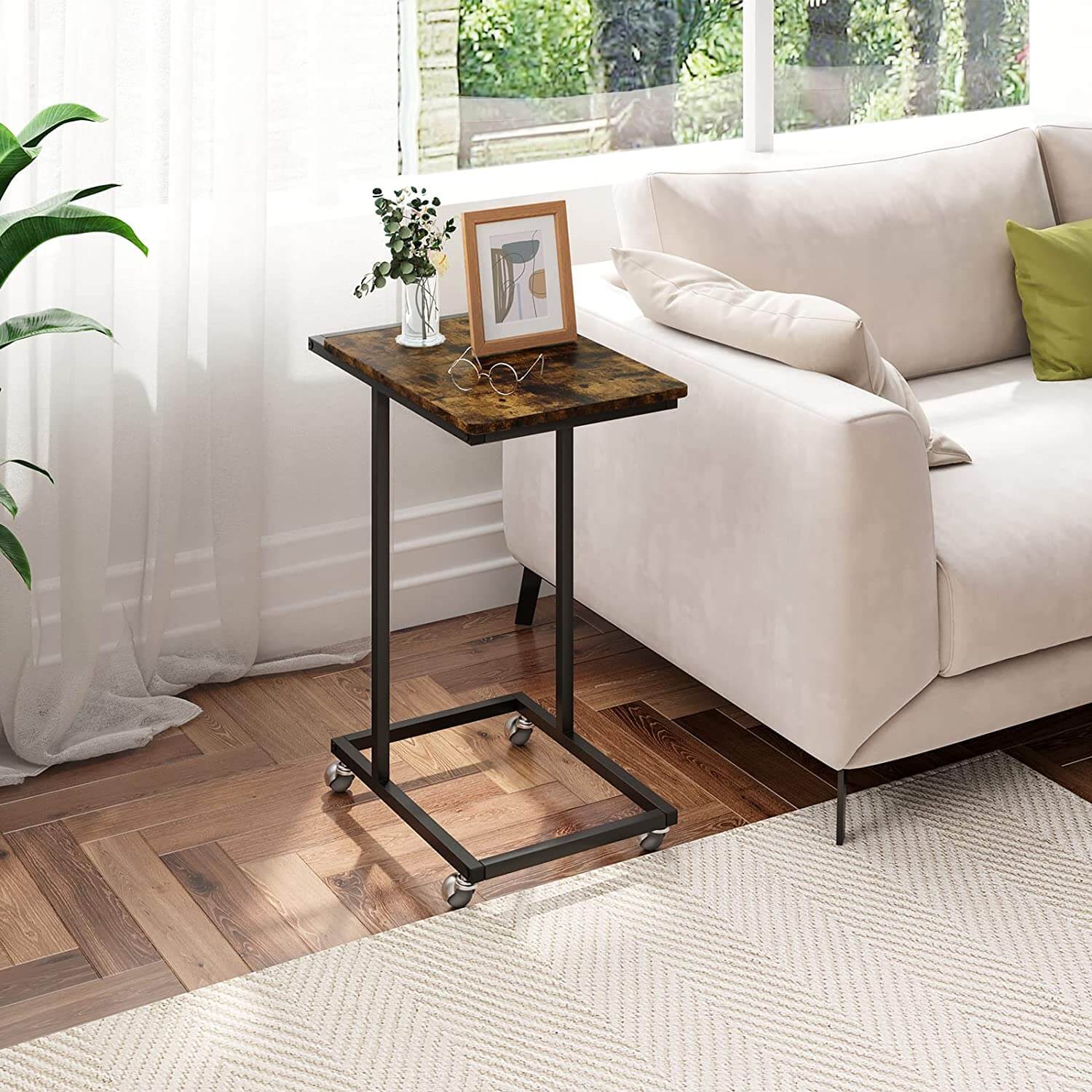 Streamline C-Shaped End Table with Wheels