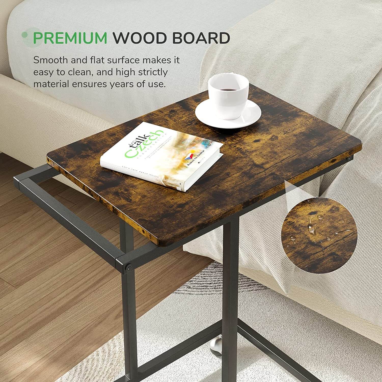 Streamline C-Shaped End Table with Wheels