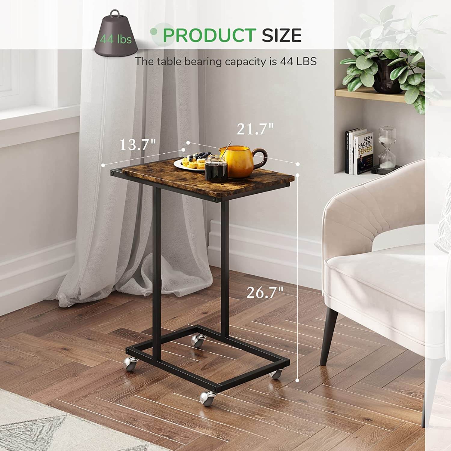 Streamline C-Shaped End Table with Wheels