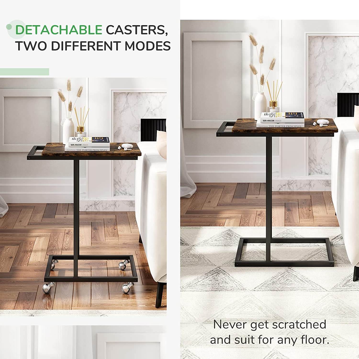 Streamline C-Shaped End Table with Wheels