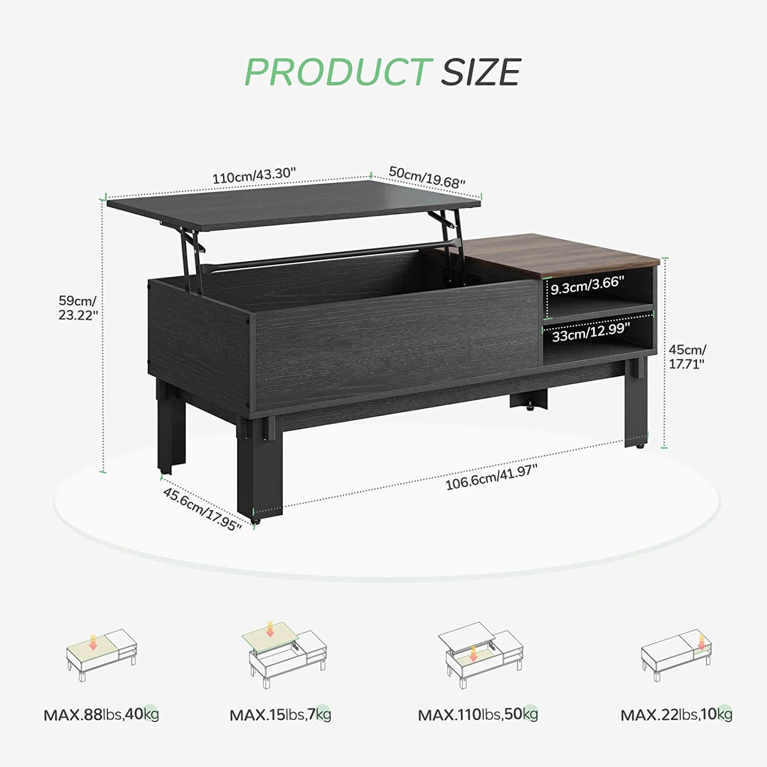 Pop-up Coffee Table with Tier Drawers