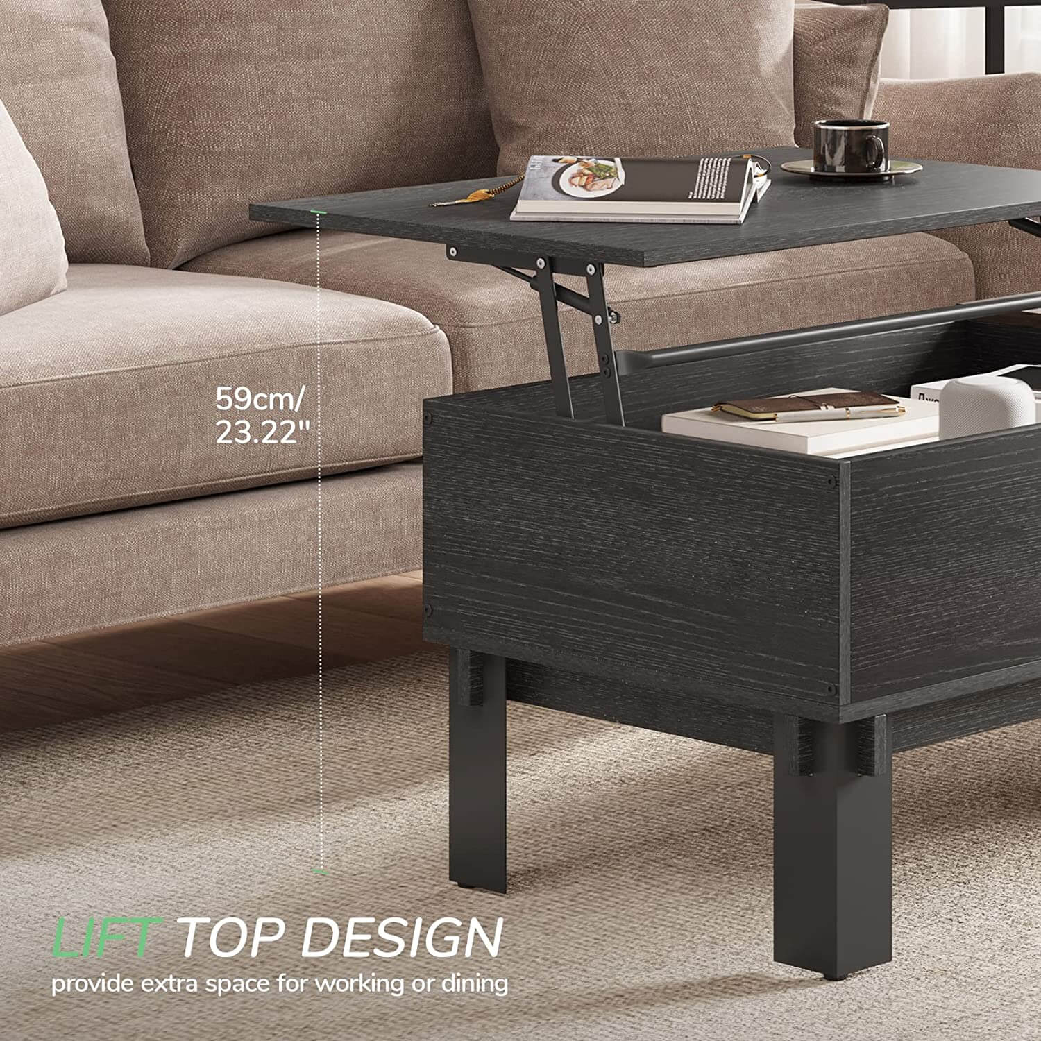 Pop-up Coffee Table with Tier Drawers