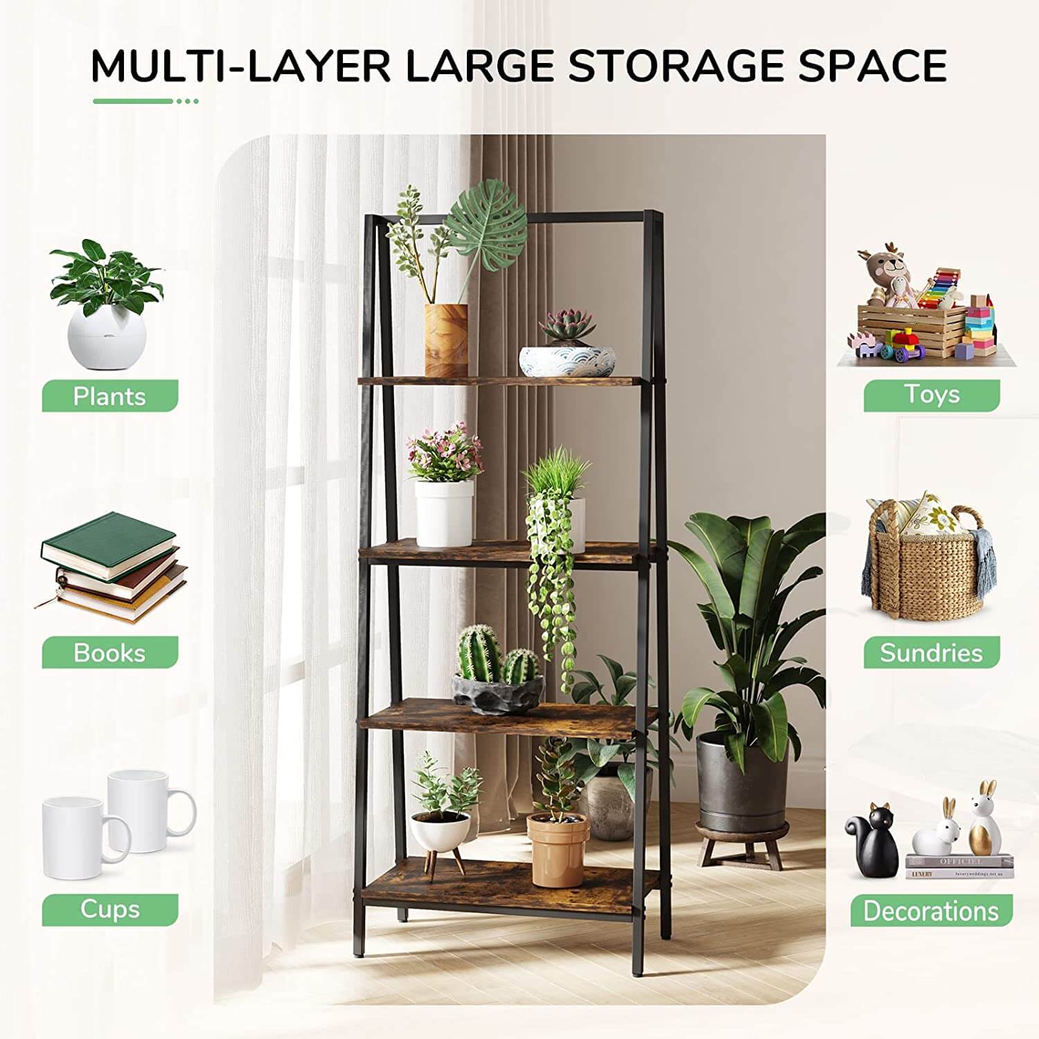 Mission Freestanding Storage Ladder 4-Tier Shelf