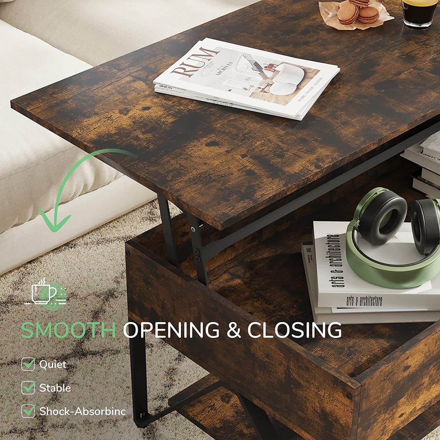Pop-up Coffee Table with Shaped Legs