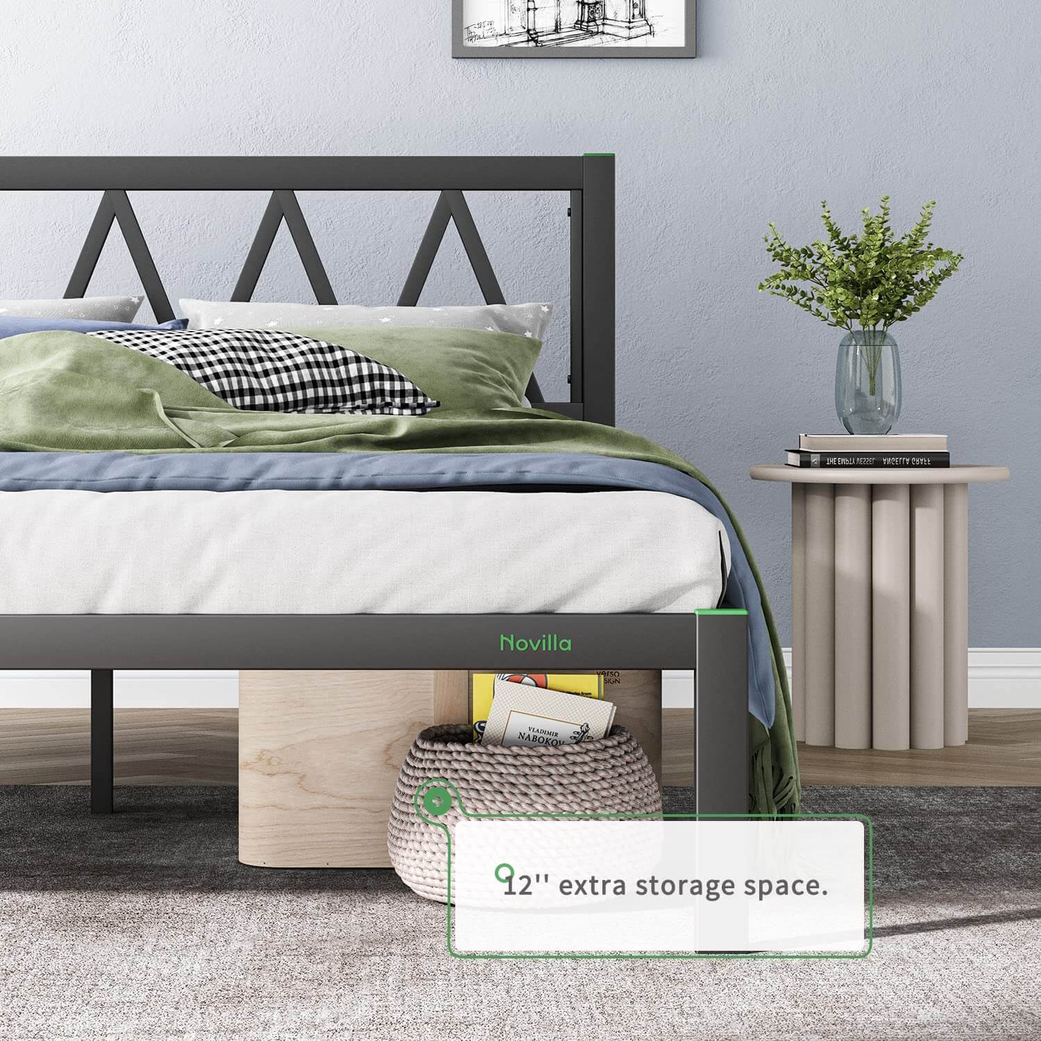 Concise Metal Bed Frame with Headboard