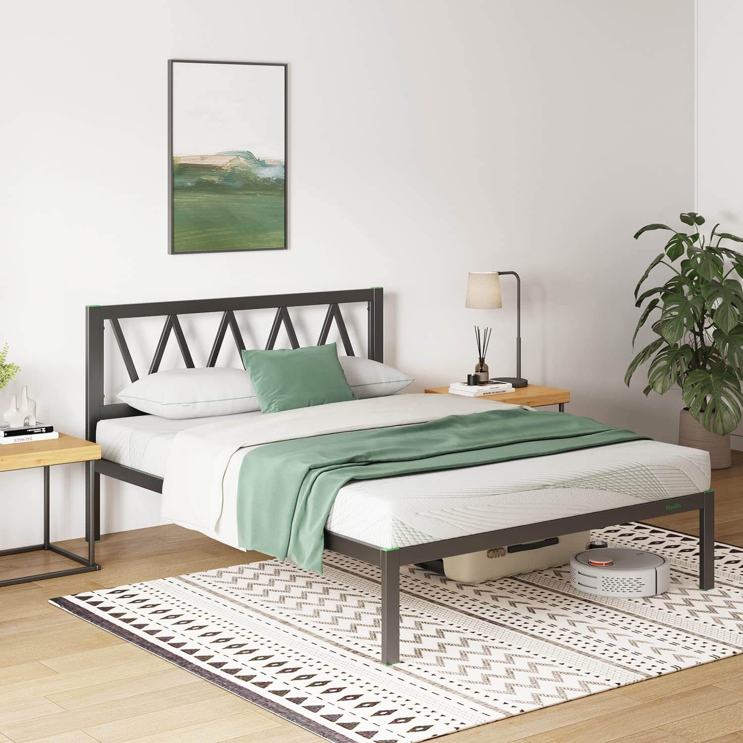 Concise Metal Bed Frame with Headboard
