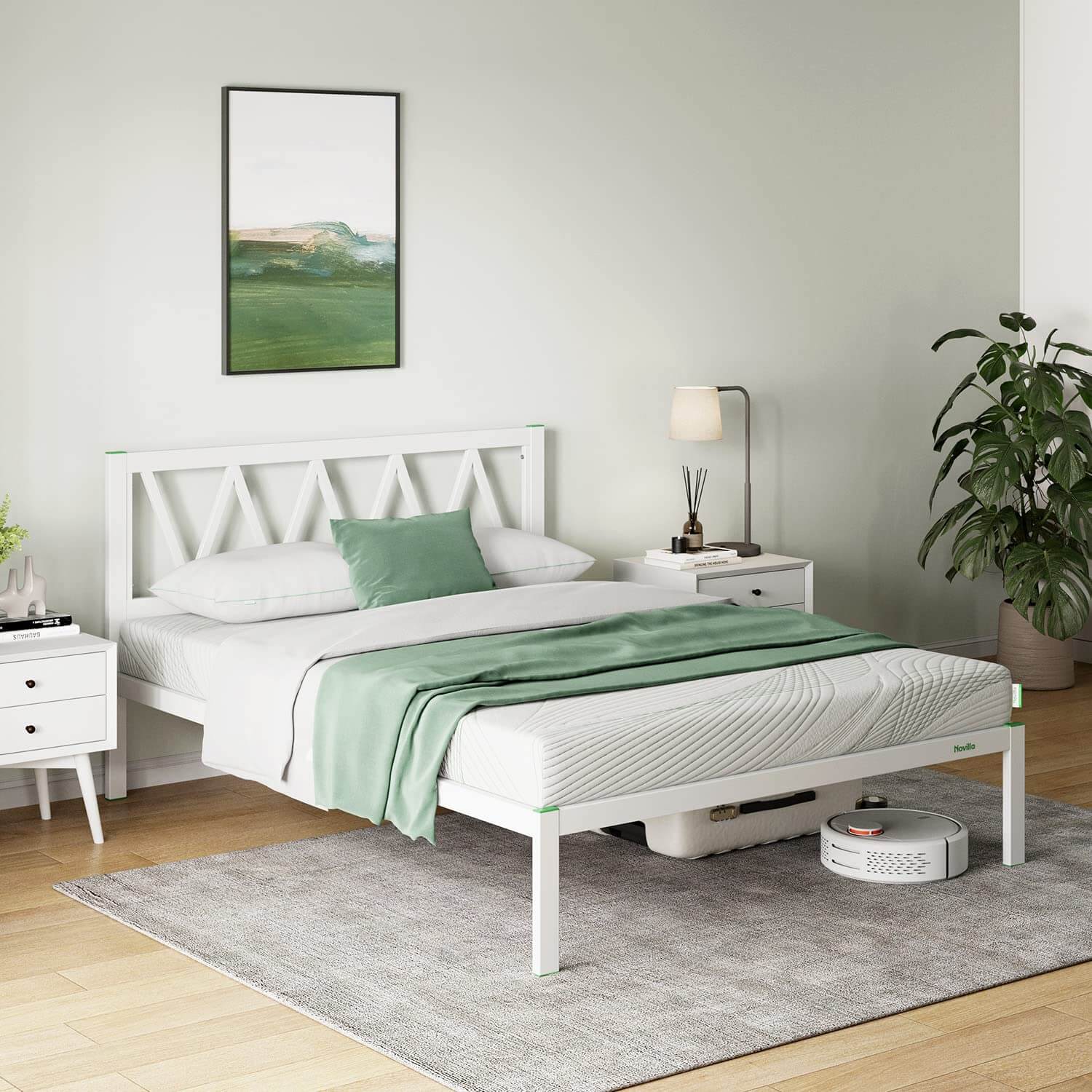 Concise Metal Bed Frame with Headboard