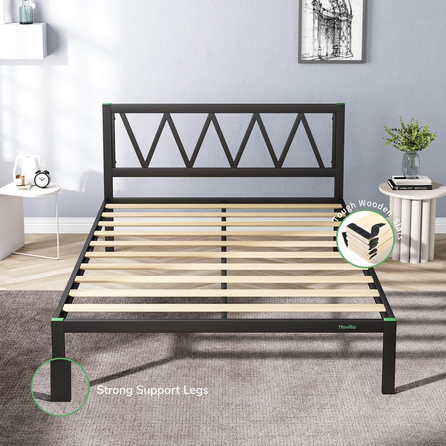 Novilla Concise Metal Bed Frame with Headboard