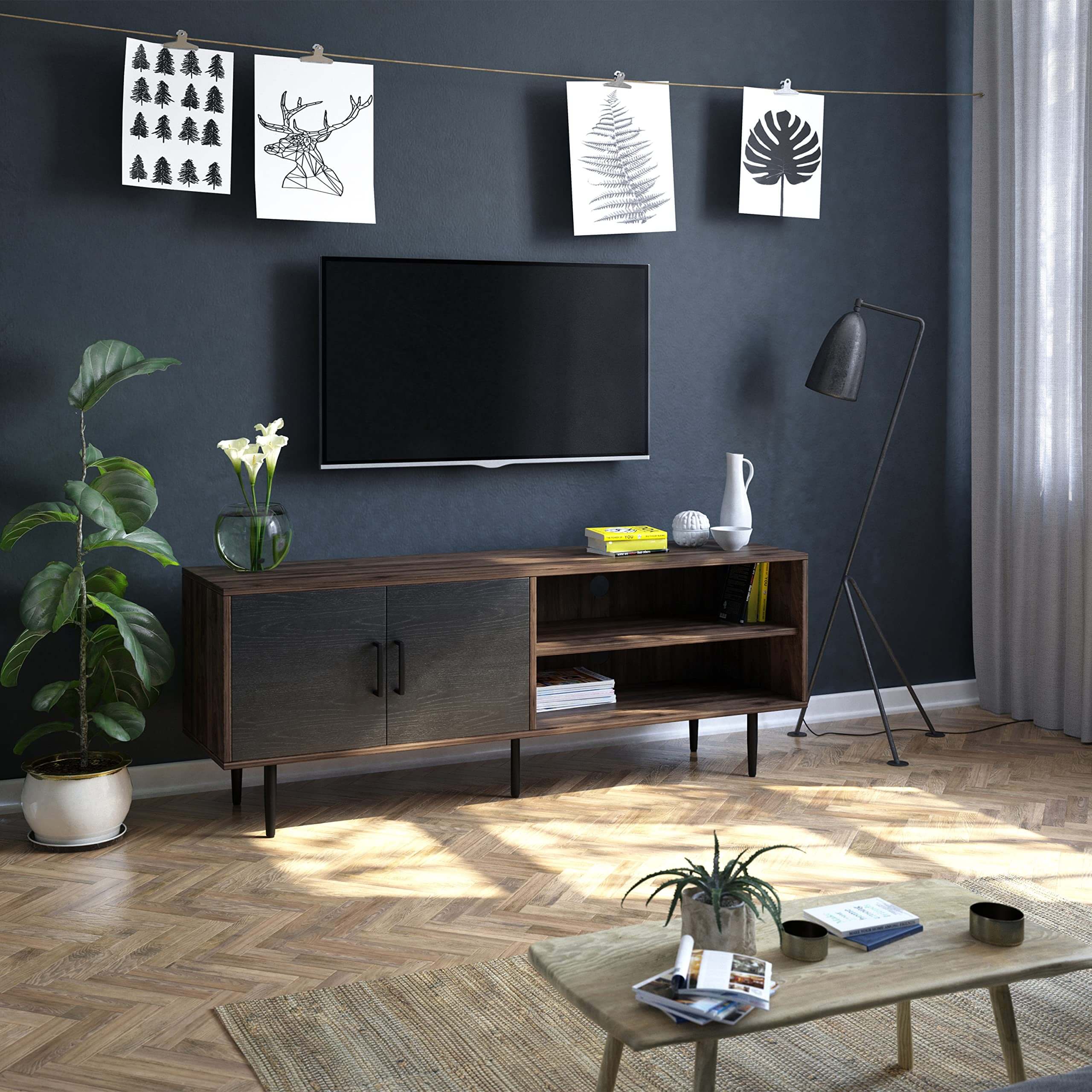 Concise TV Stand with Storage Cabinets