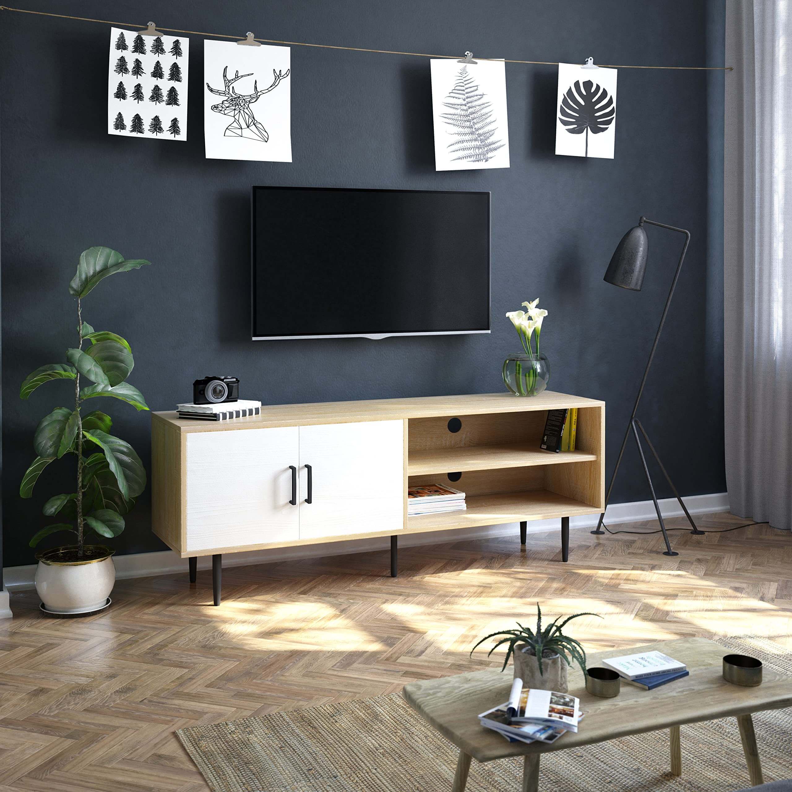 Concise TV Stand with Storage Cabinets