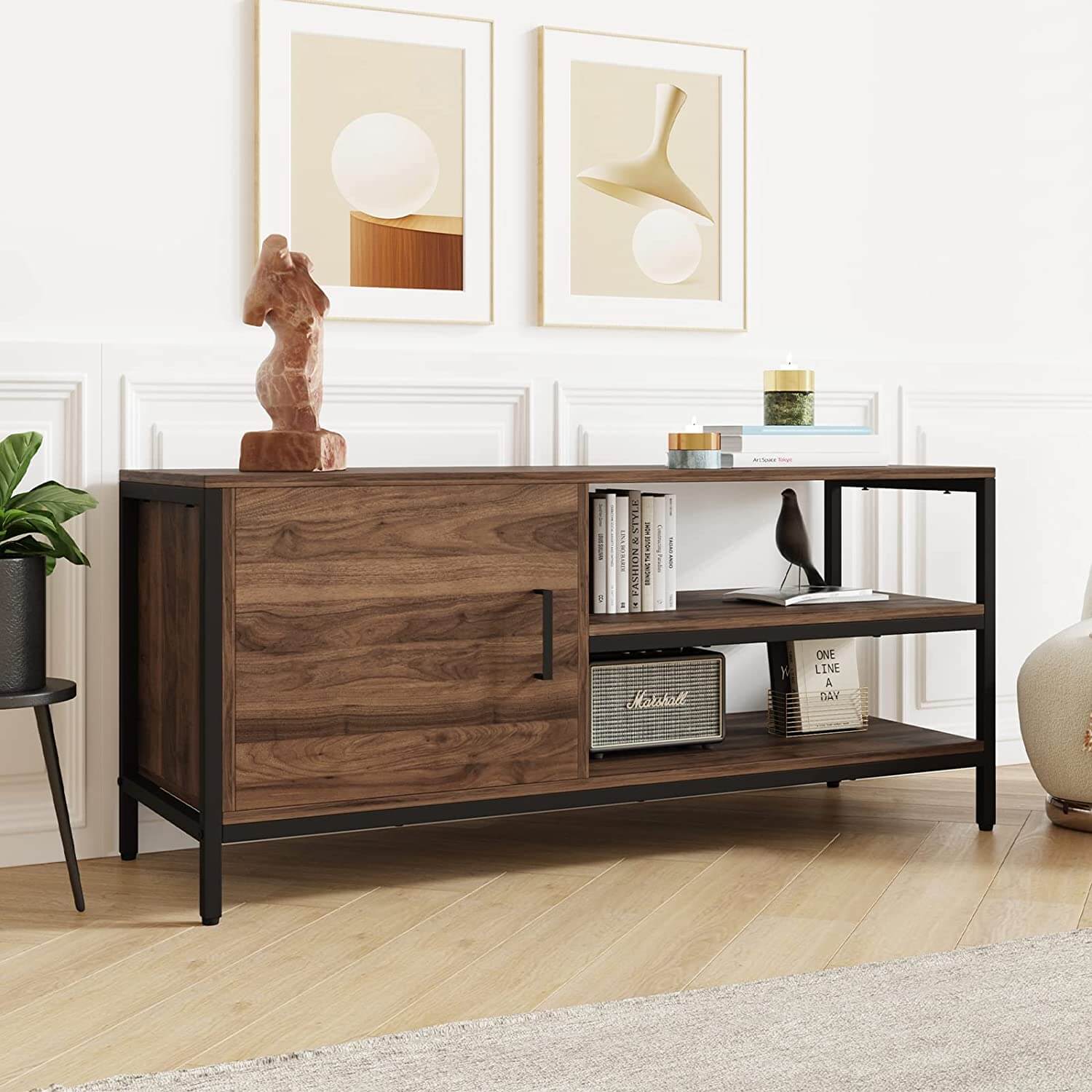 Media Console with Dual Storage Space